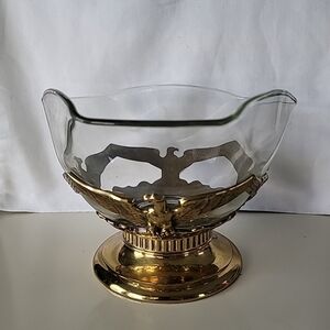 Vtg Philadelphia Mfg Brass Toned Casted Metal Federal Eagle Base Glass Bowl
